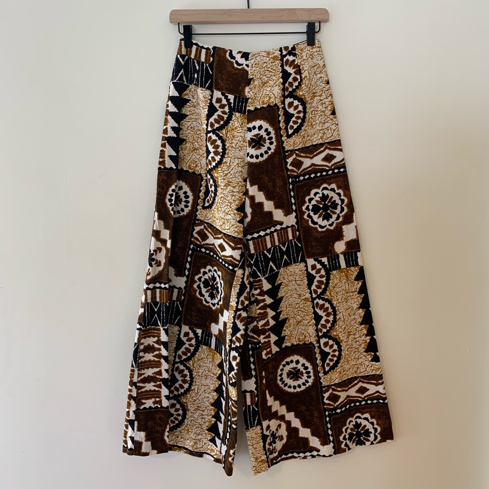 VINTAGE AZTEC TRIBAL PRINT HIGH WAIST WIDE LEG